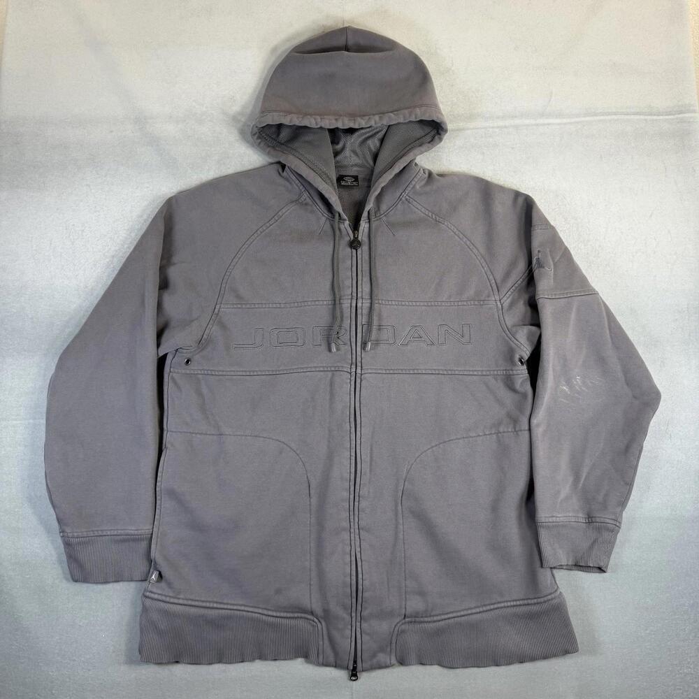 Vintage Air Jordan Hoodie Jacket Mens XL Gray Full Zip 2005 Y2K Heavyweight